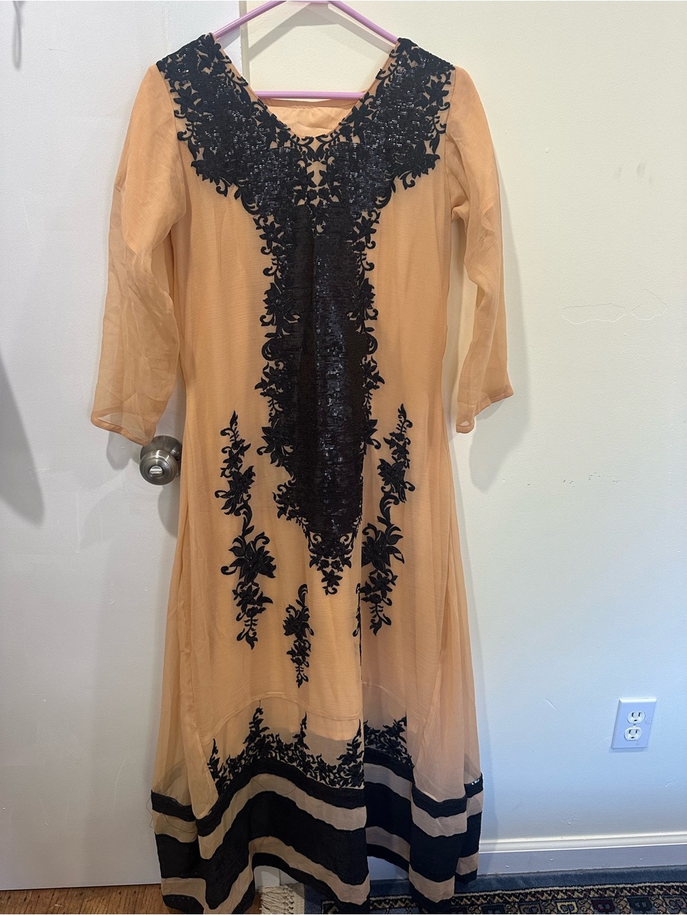 Elegant Peach Long anarkali with Black sequine